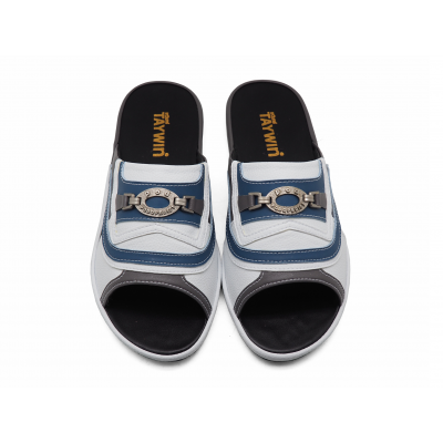 Men Sandals SKF-40 Dark Gray Nappa-White Pebble grain-Blue Nappa Microfiber Leather